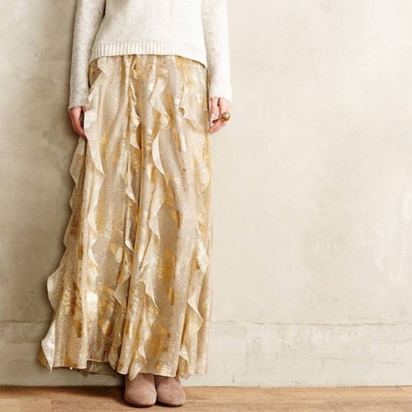 Moulinette Soeurs Fallen Star Gold Maxi Skirt 0 - Picture 1 of 8